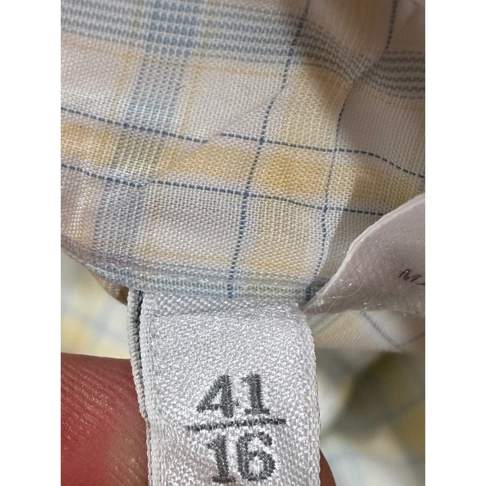 Ermenegildo Zegna Mens Plaid Button Down Shirt Blue Yellow Cotton Size 16 41